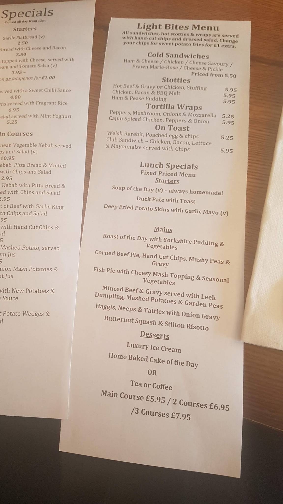 Menu at The Red Kite restaurant, Blaydon