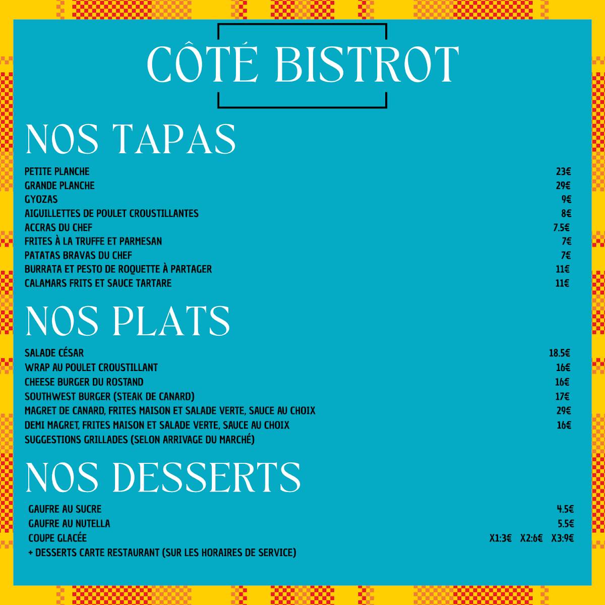 Menu de Le Café Rostand