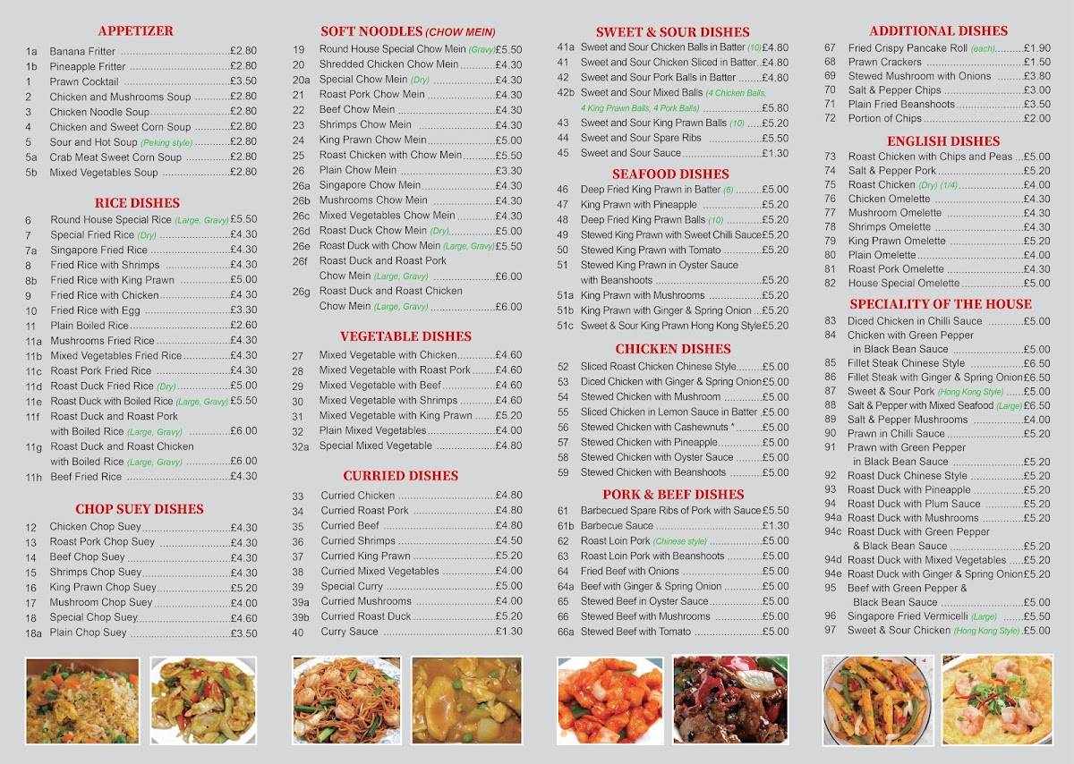 Menu at The Round House Chinese Take Away fast food, Dagenham