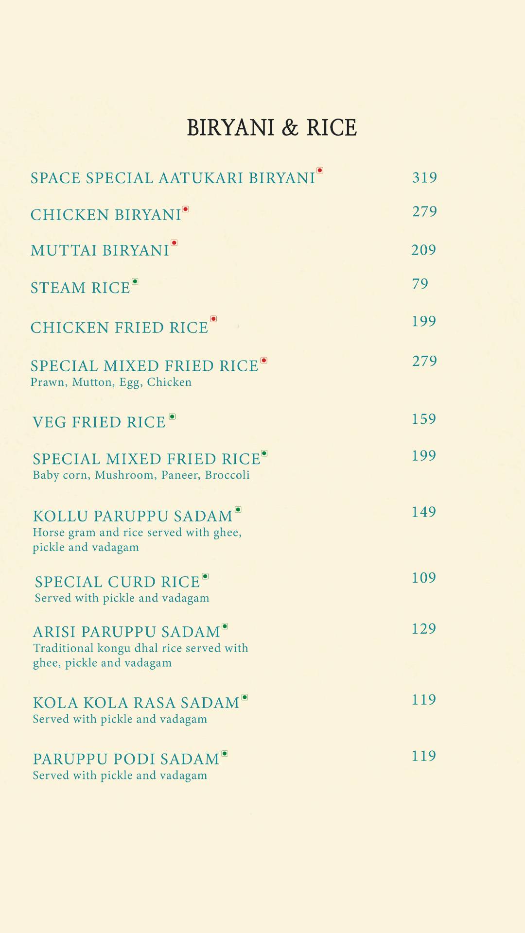 The Space Hangout Cafe and Restaurant menu