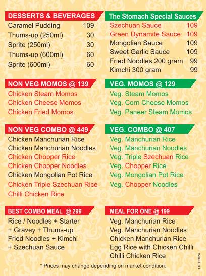 The Stomach menu