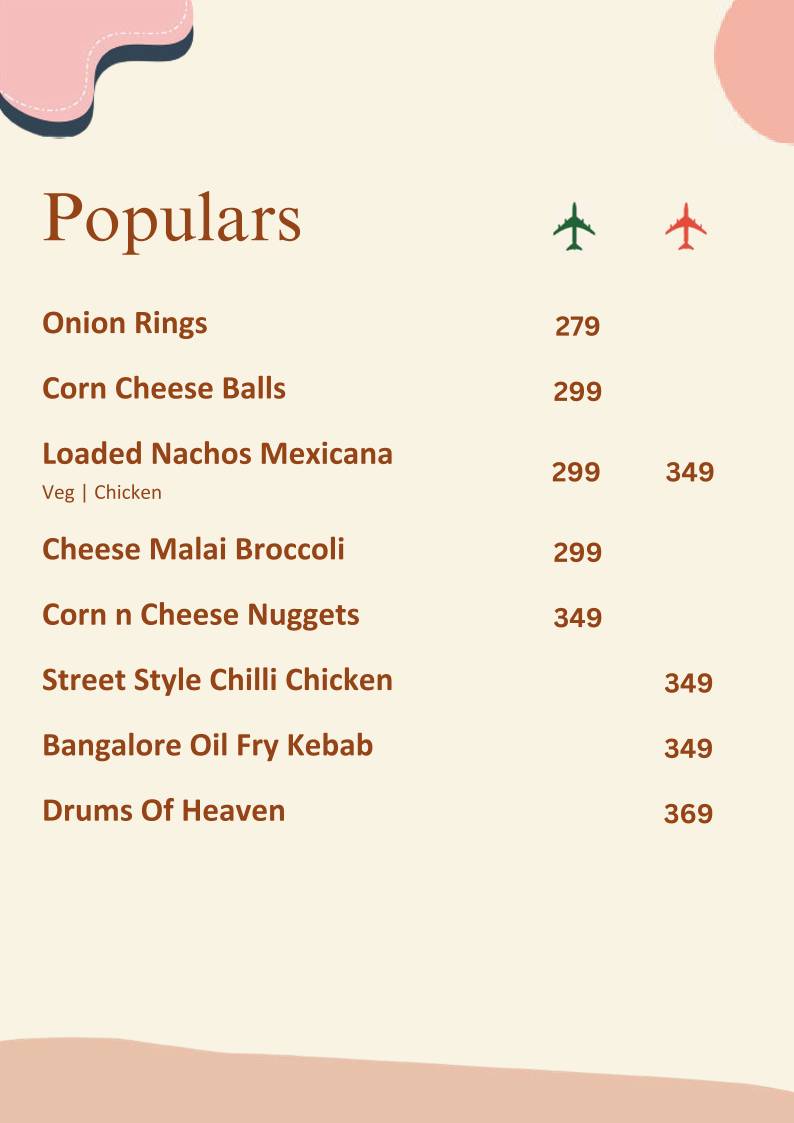 The Terminal Restaurant menu