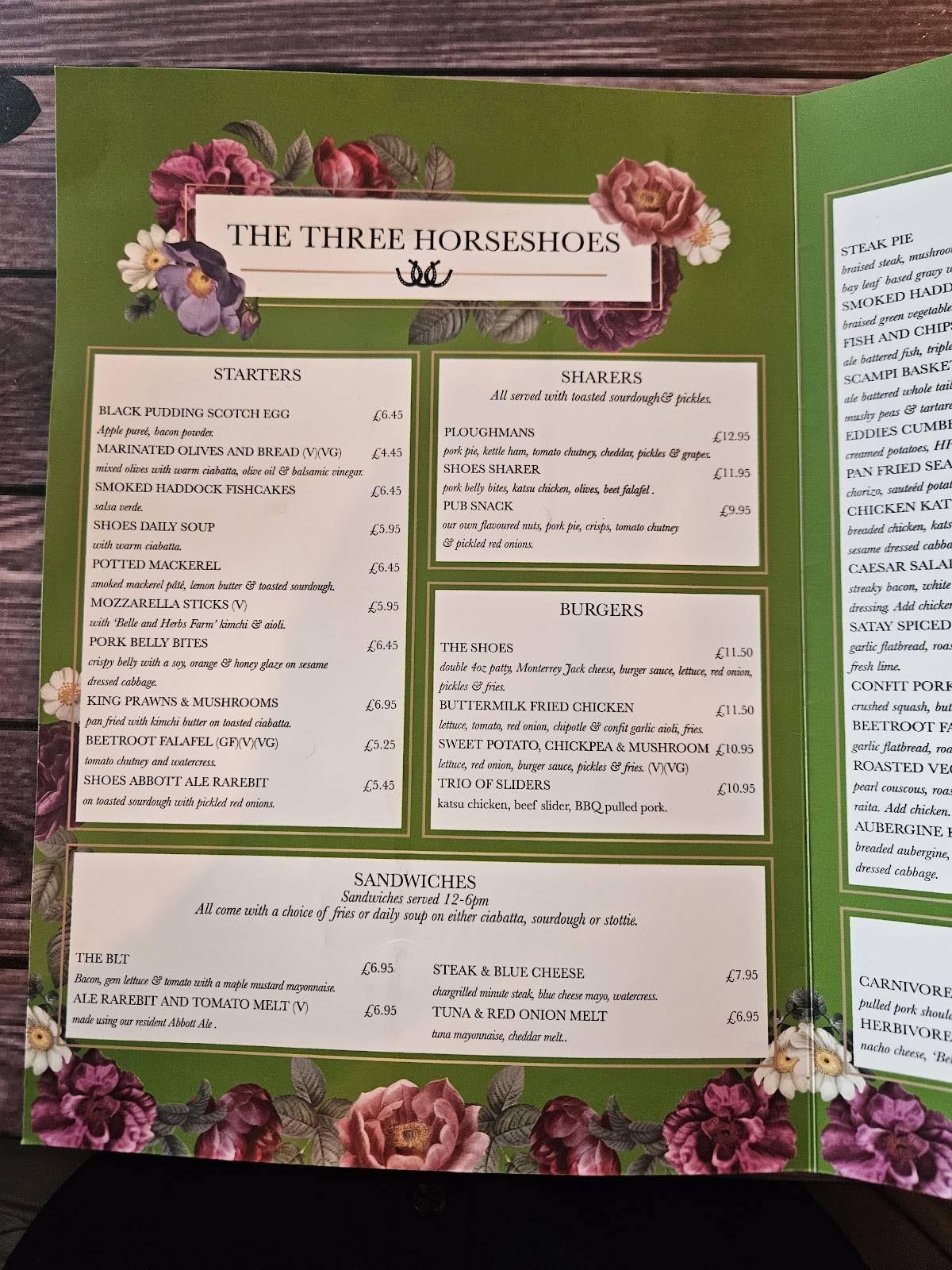 Menu at The Three Horseshoes pub & bar, Blyth, Hatherley Lane High
