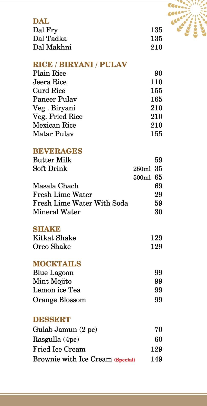 The Vibes Restaurant and Lounge menu