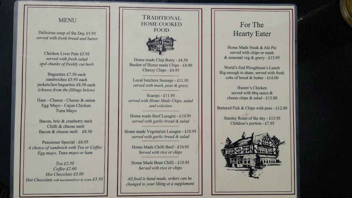 Menu at Worlds End pub & bar, Knaresborough