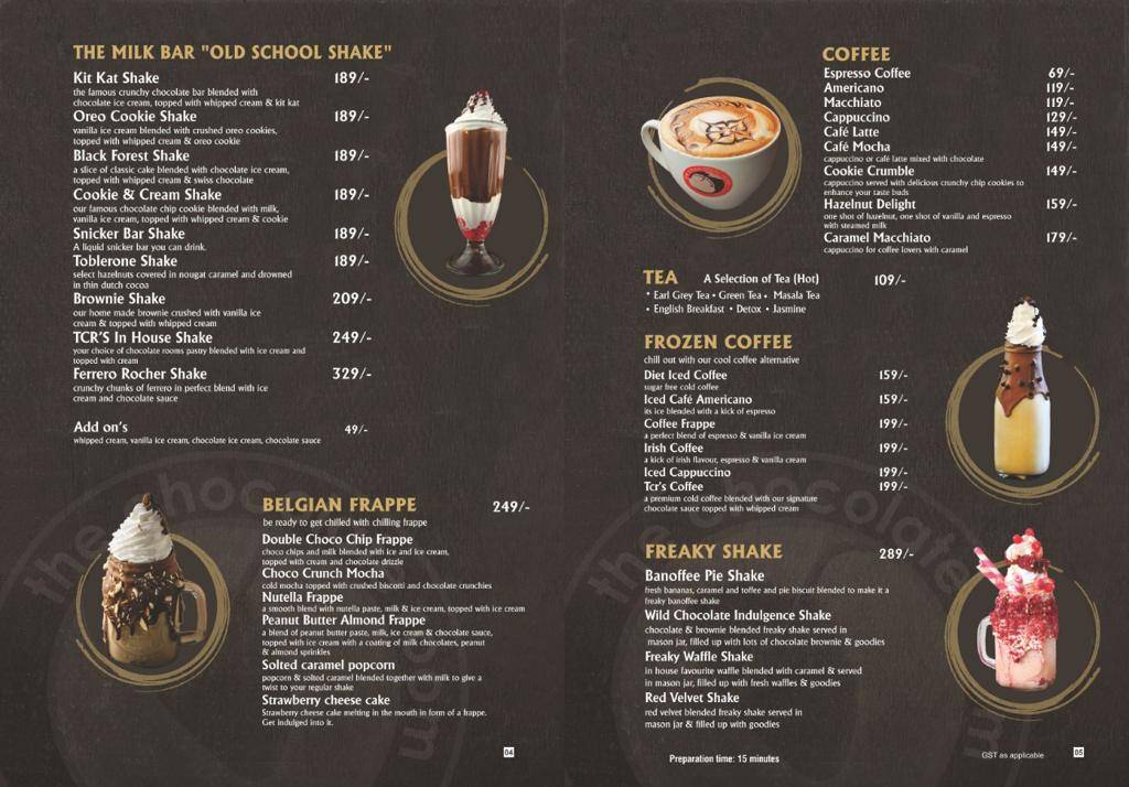 The chocolate room menu