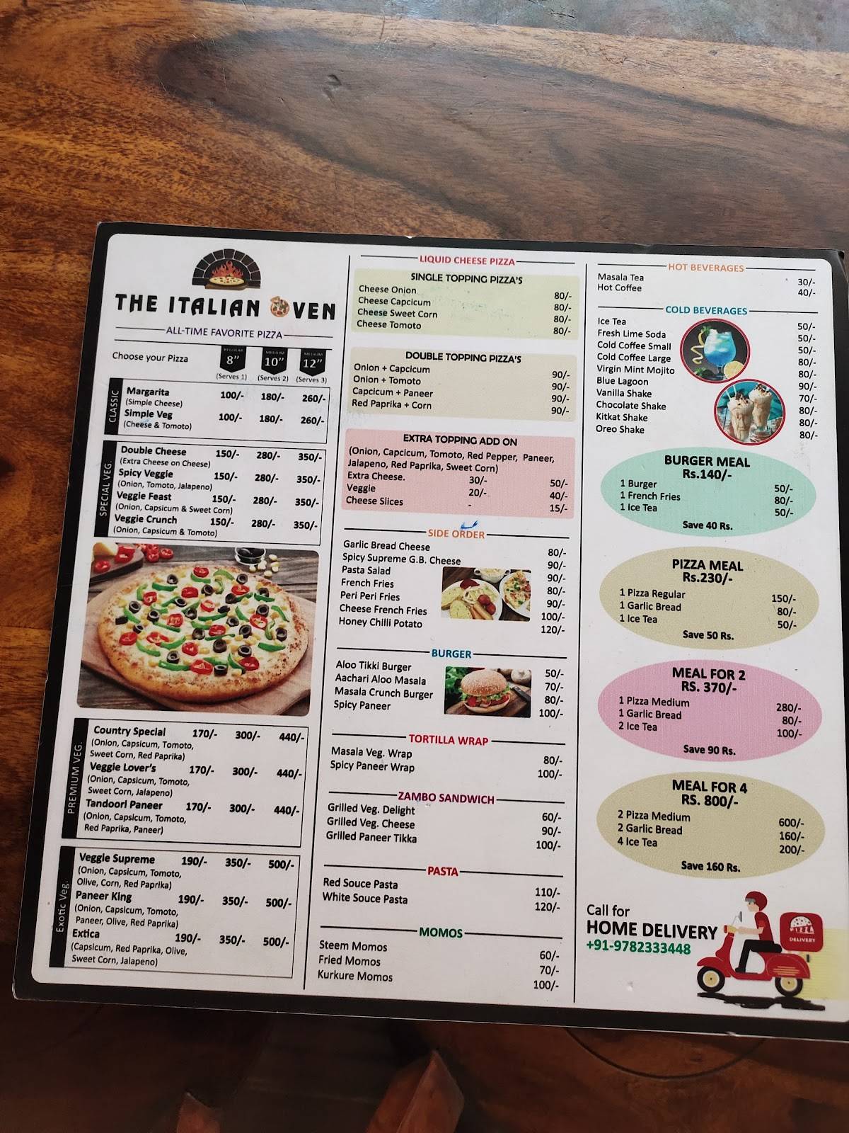 The italian oven menu
