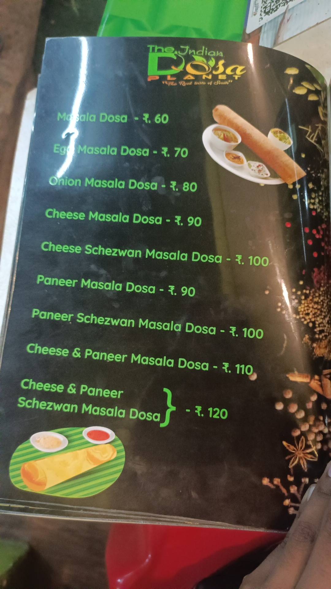 The INDIAN Dosa Planet menu