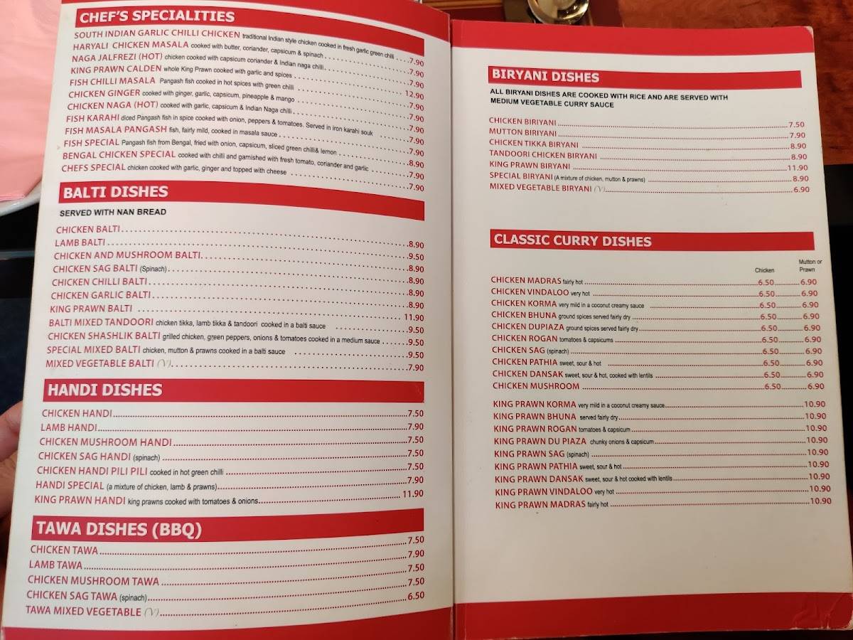 Menu at Tiffin restaurant, Ystalyfera