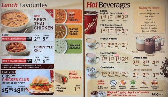 Menu de Tim Hortons