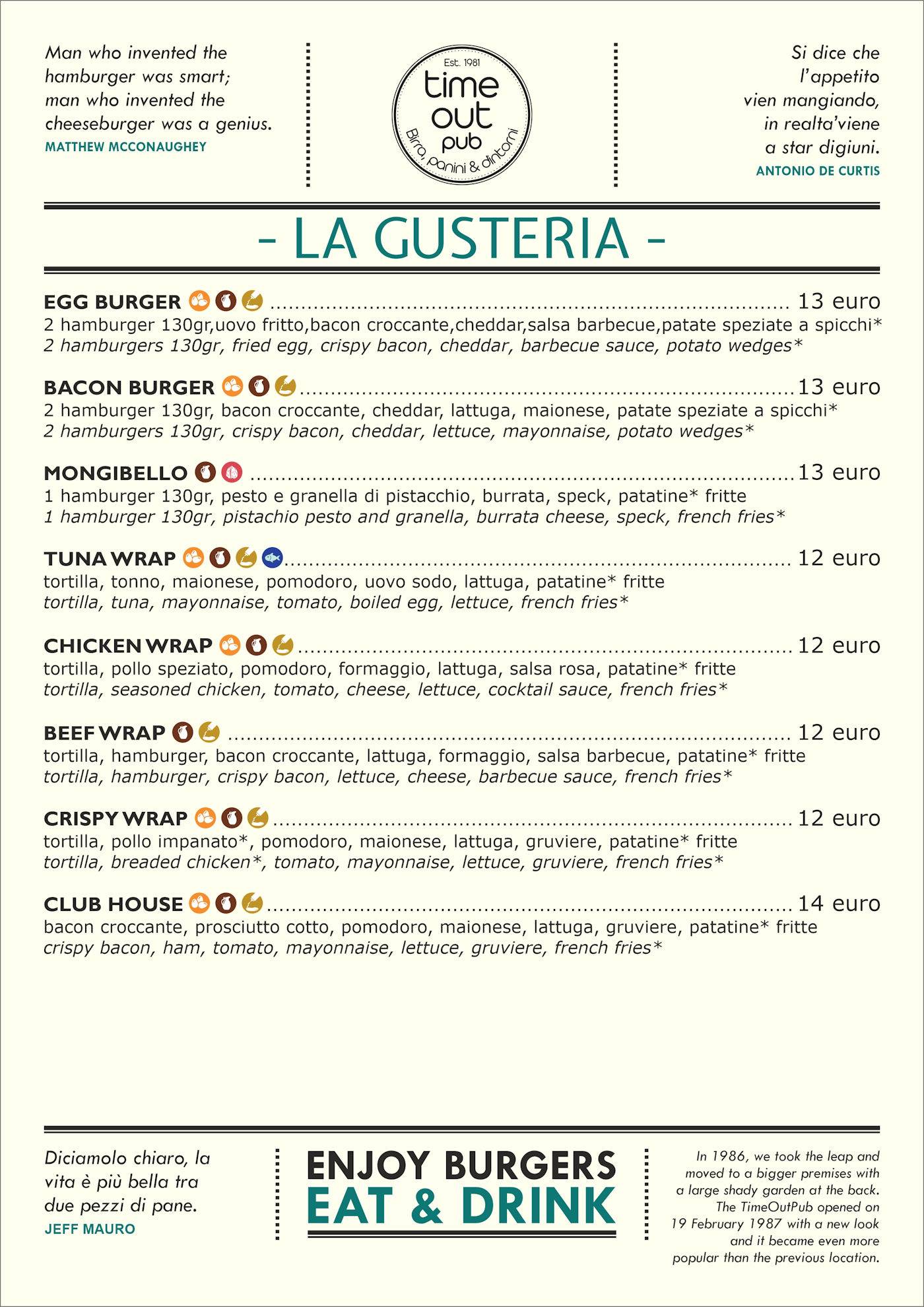 Menu di Time Out Pub 