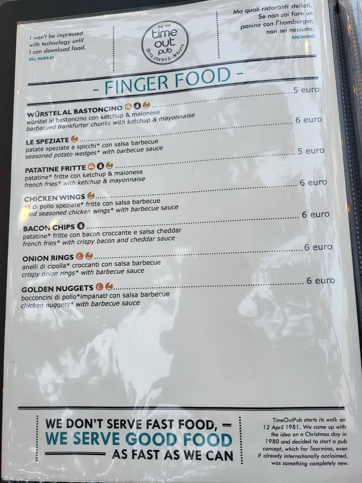 Menu di Time Out Pub 