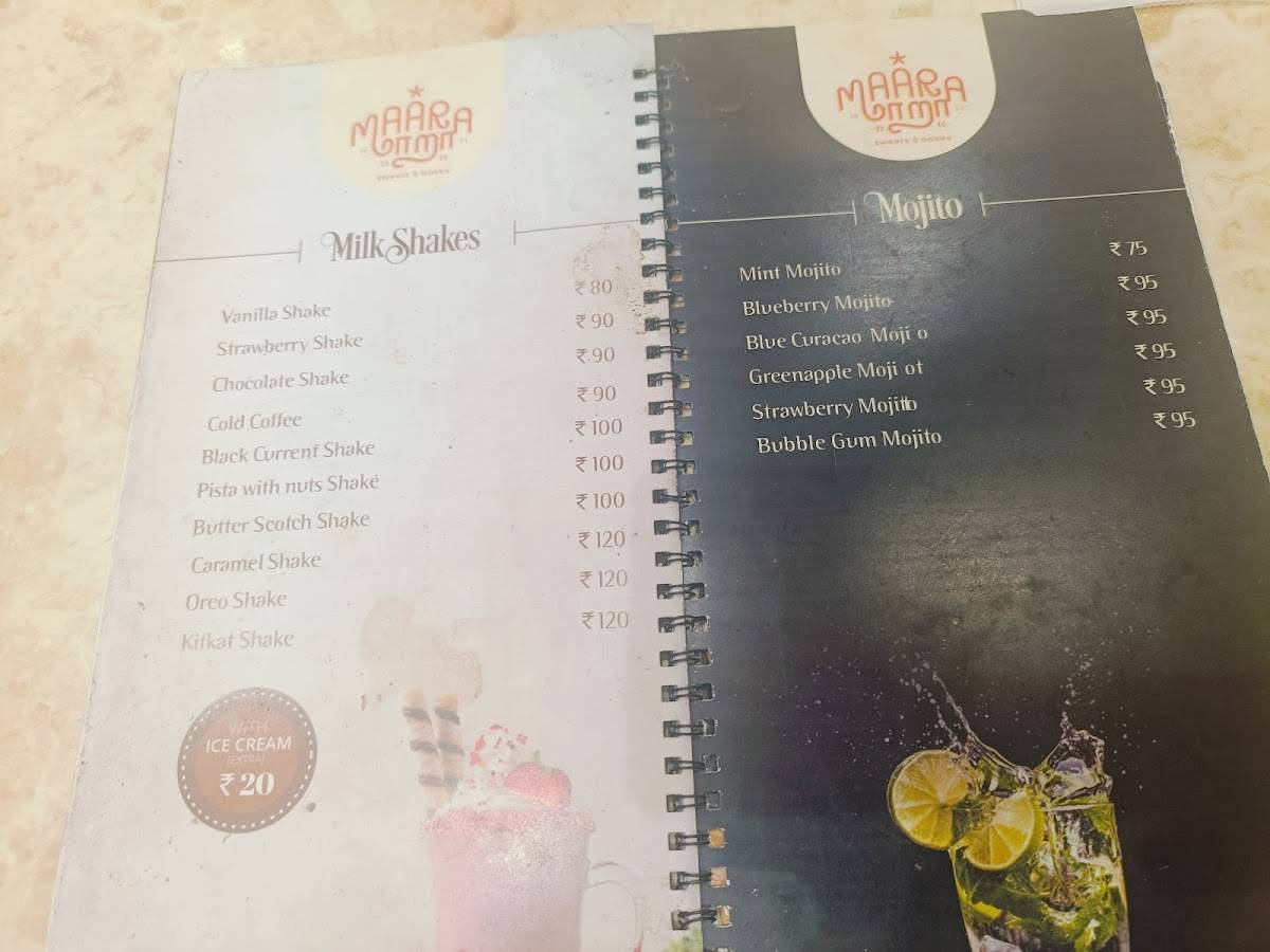 Maara Bakes and Sweets menu