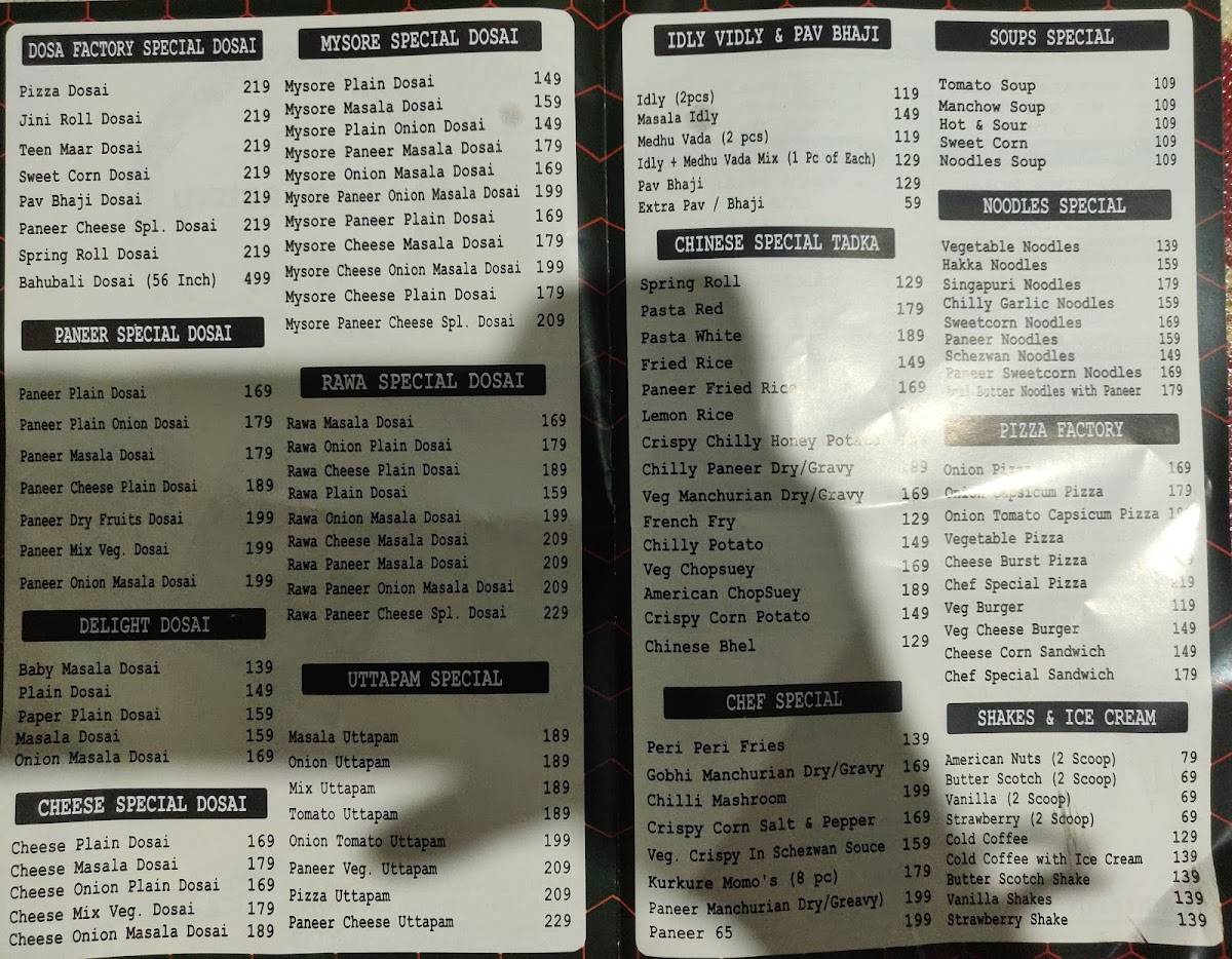 Tirupati’s dosa factory menu