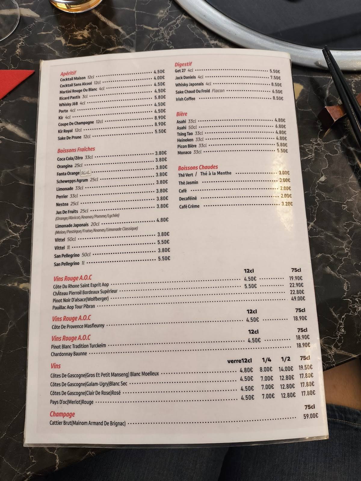 Menu de Toki