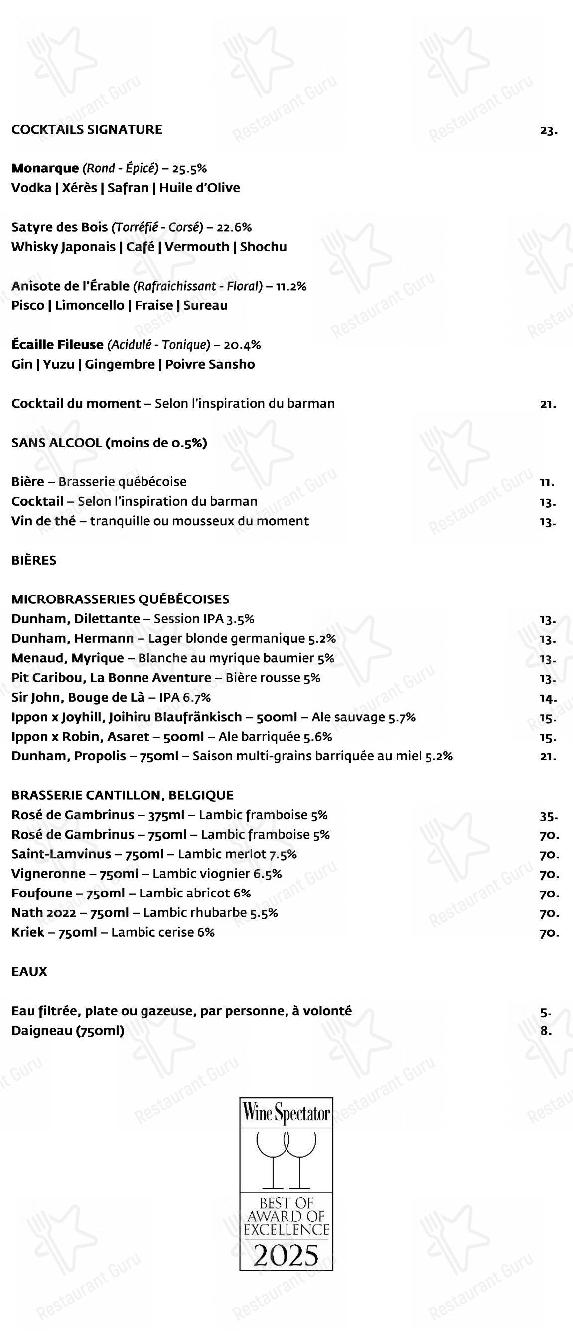 Restaurant Toqué! dans Montréal - Menu bar