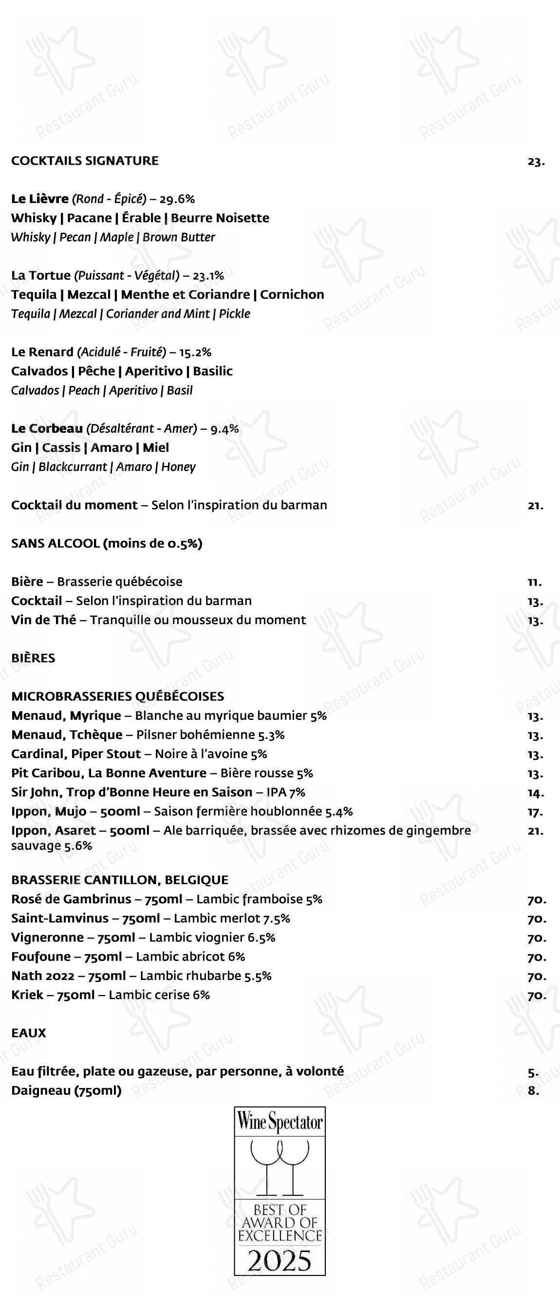 Menu pour Restaurant Toqué! - 菜单