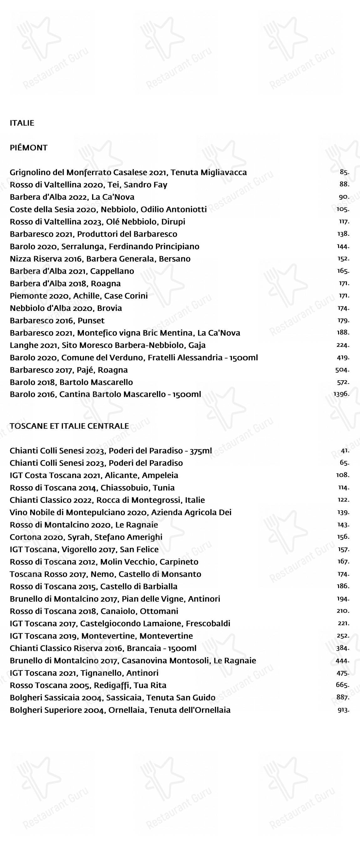 Menu bar pour Restaurant Toqué! dans Montréal
