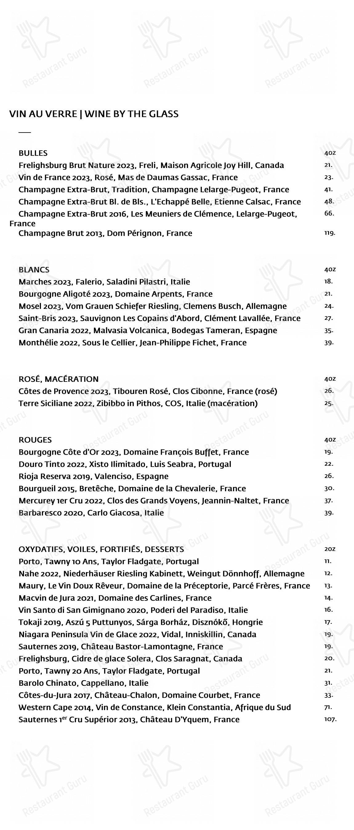 Menu pour Restaurant Toqué! - Menu bar