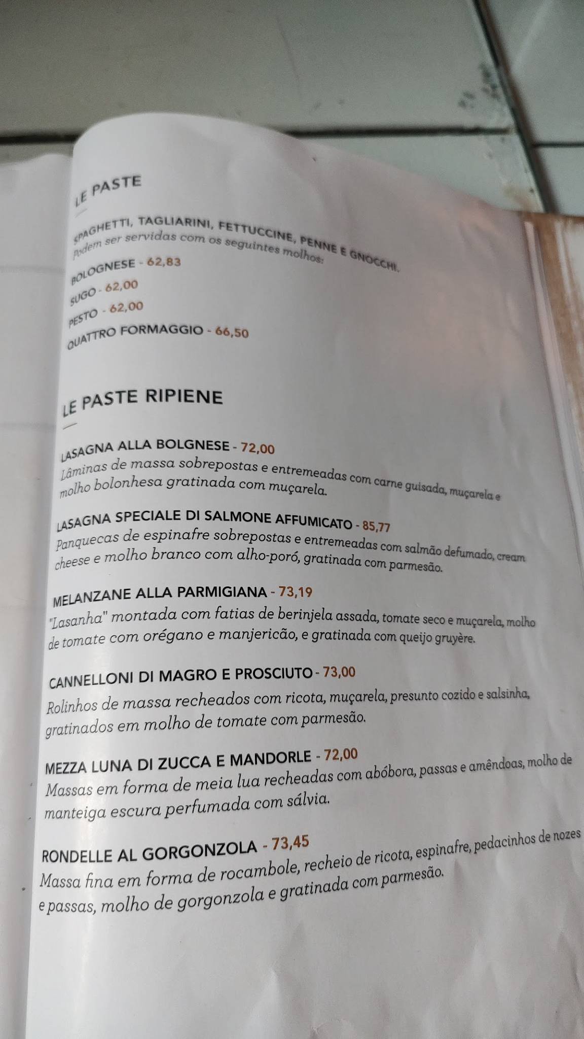 Torninha cardápio