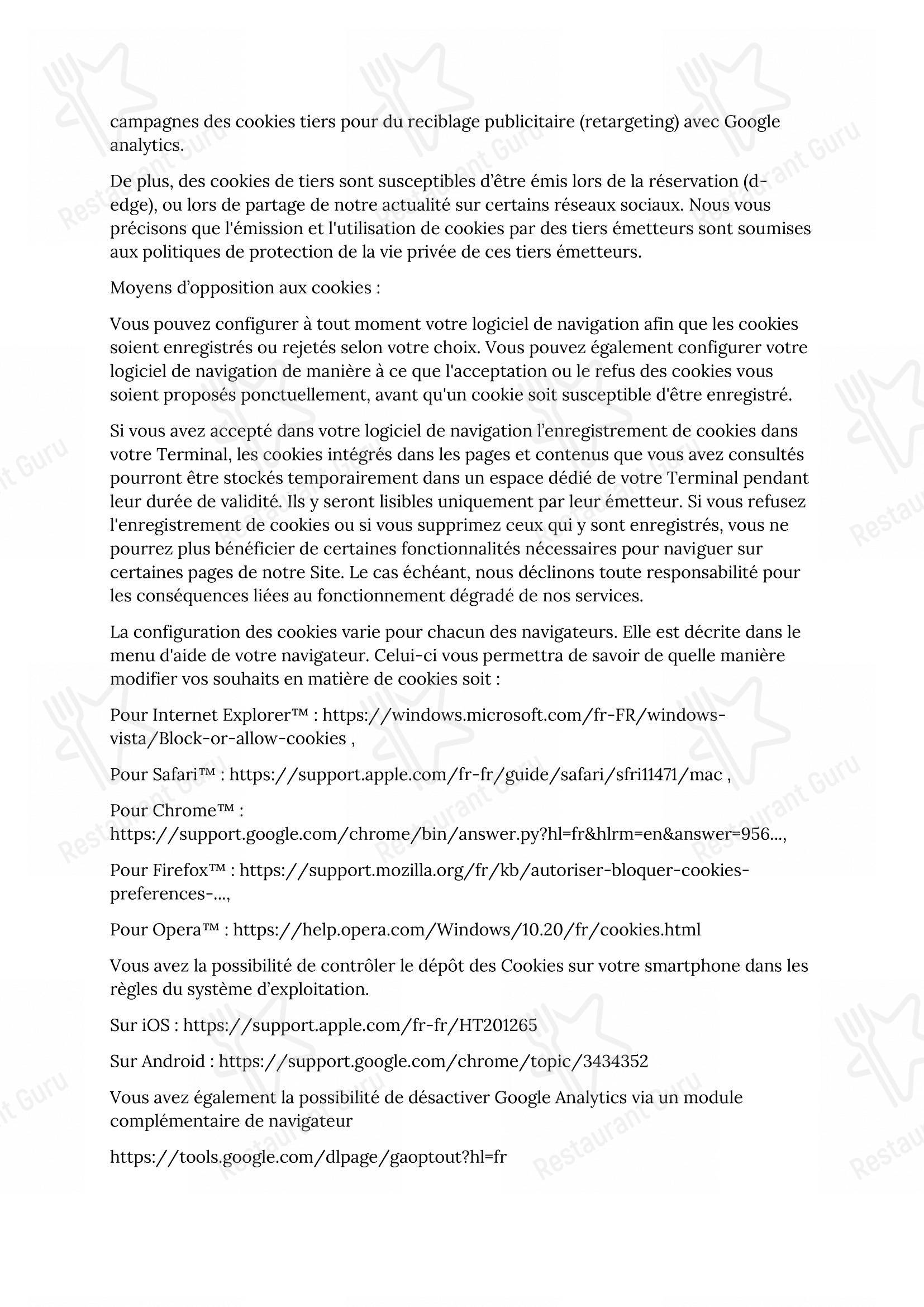 Tosca dans Paris - 菜单