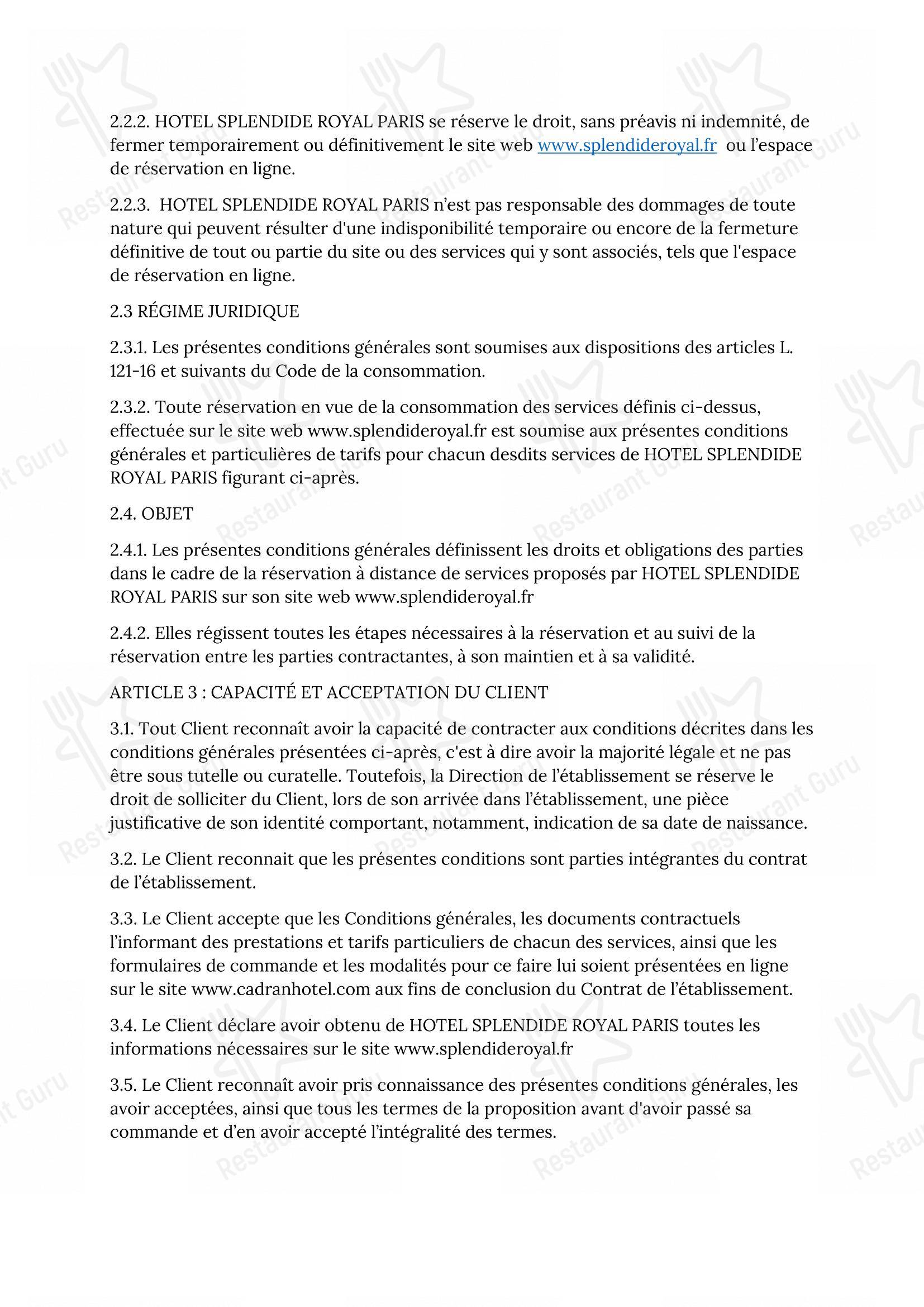 Tosca dans Paris - 菜单