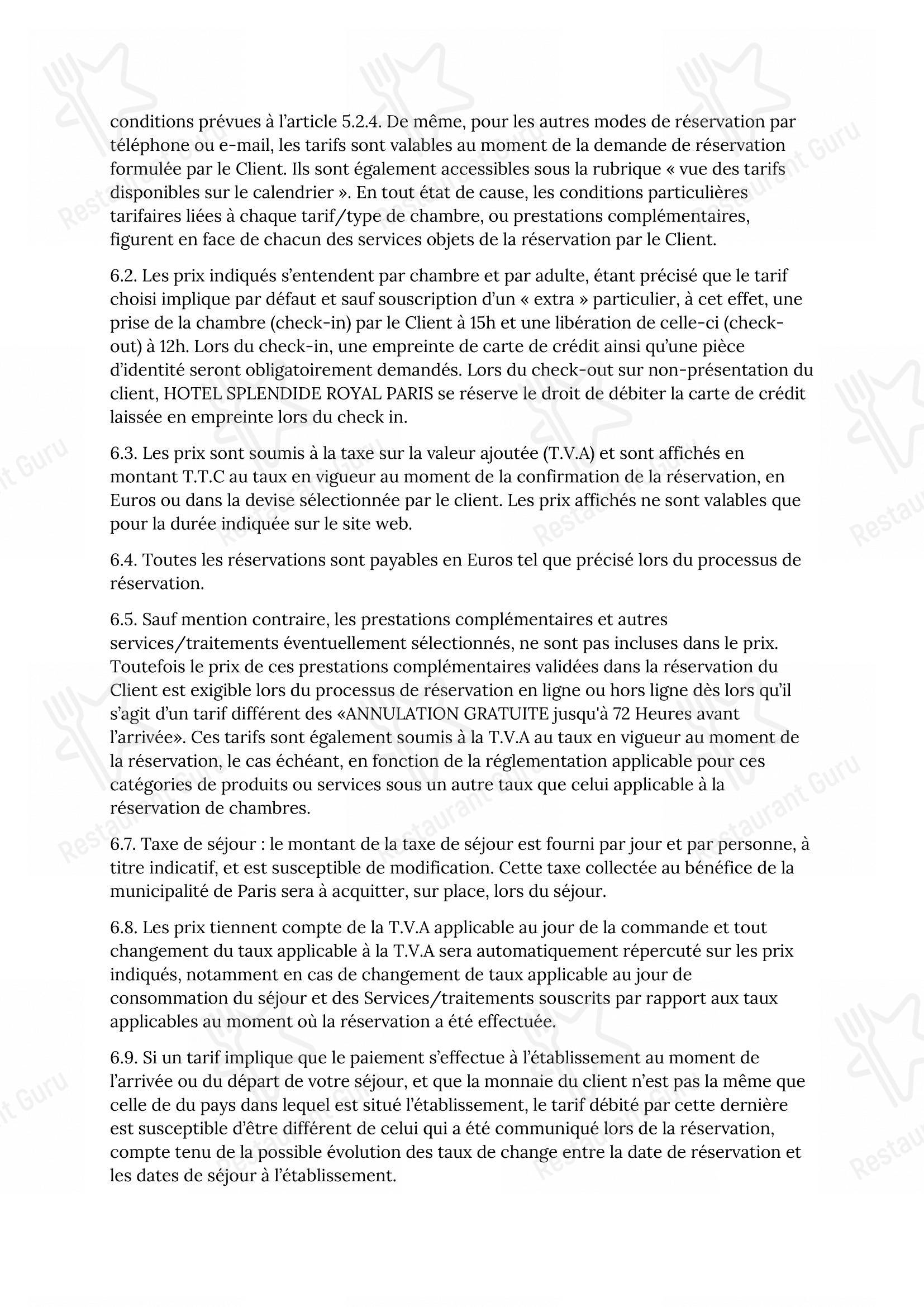 Tosca dans Paris - 菜单
