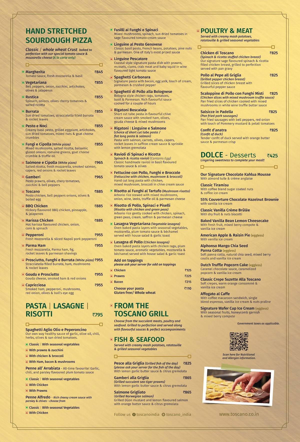Toscano menu
