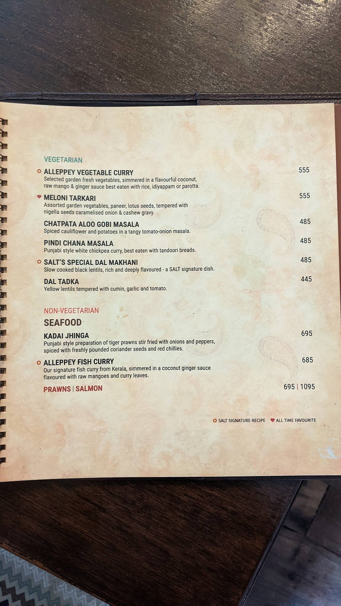 Toscano menu