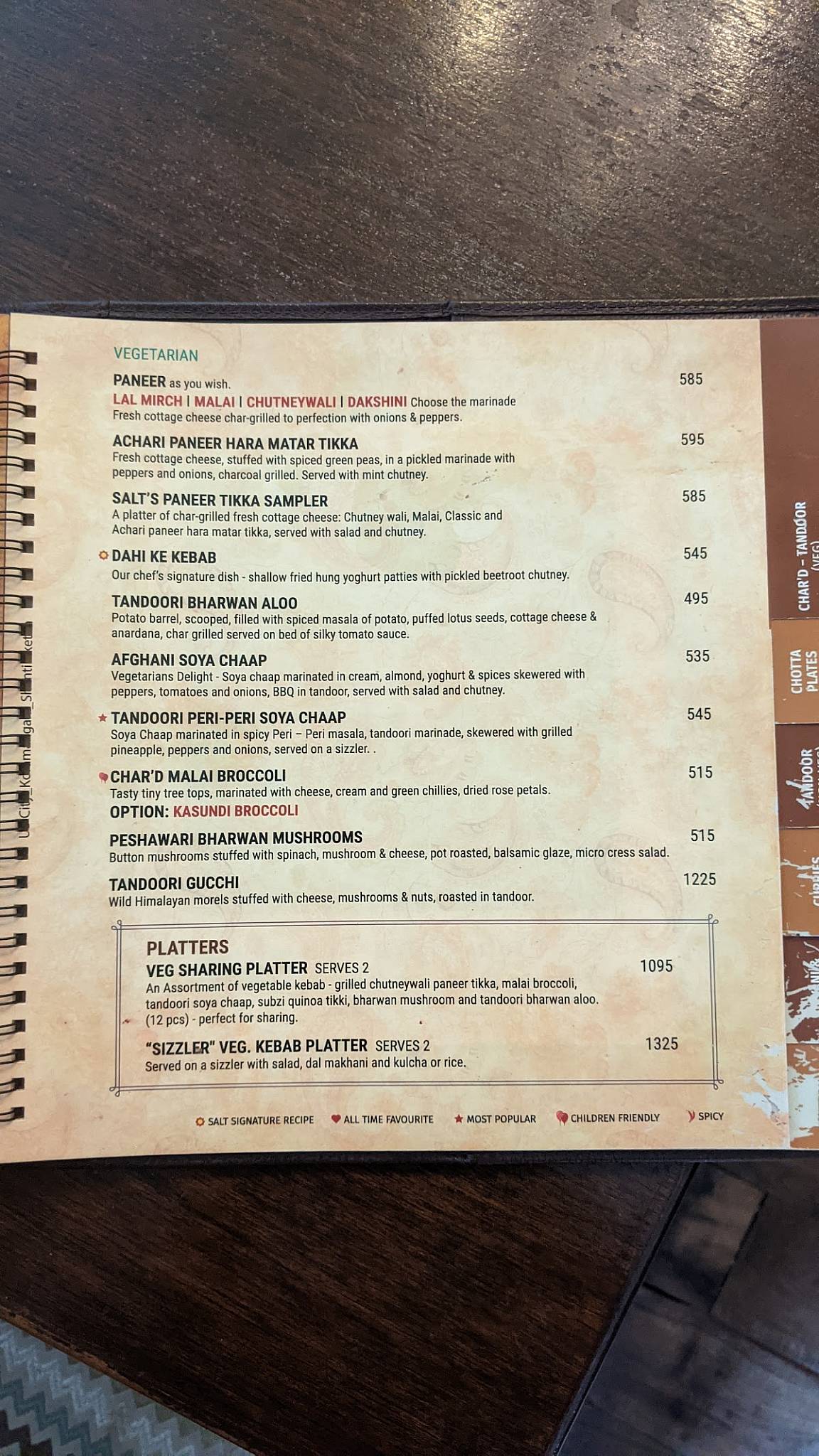 Toscano menu