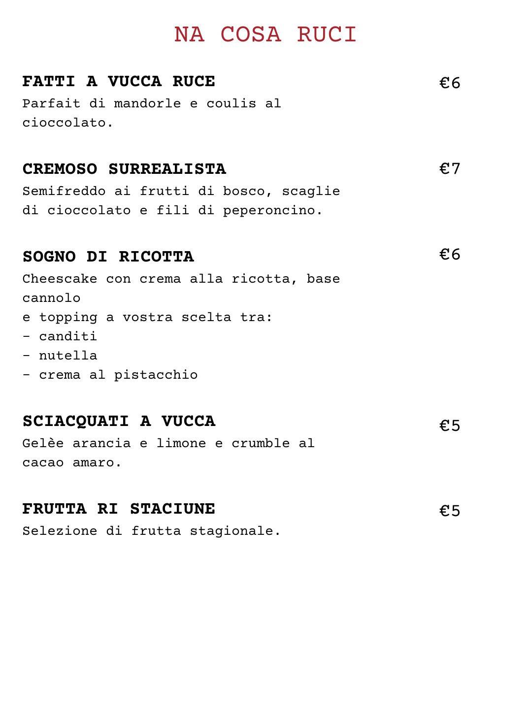 Menu di Ci Vulia