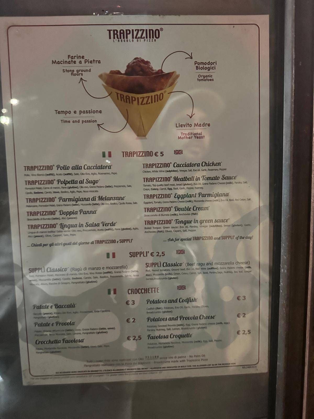 Menu di Trapizzino Trastevere 