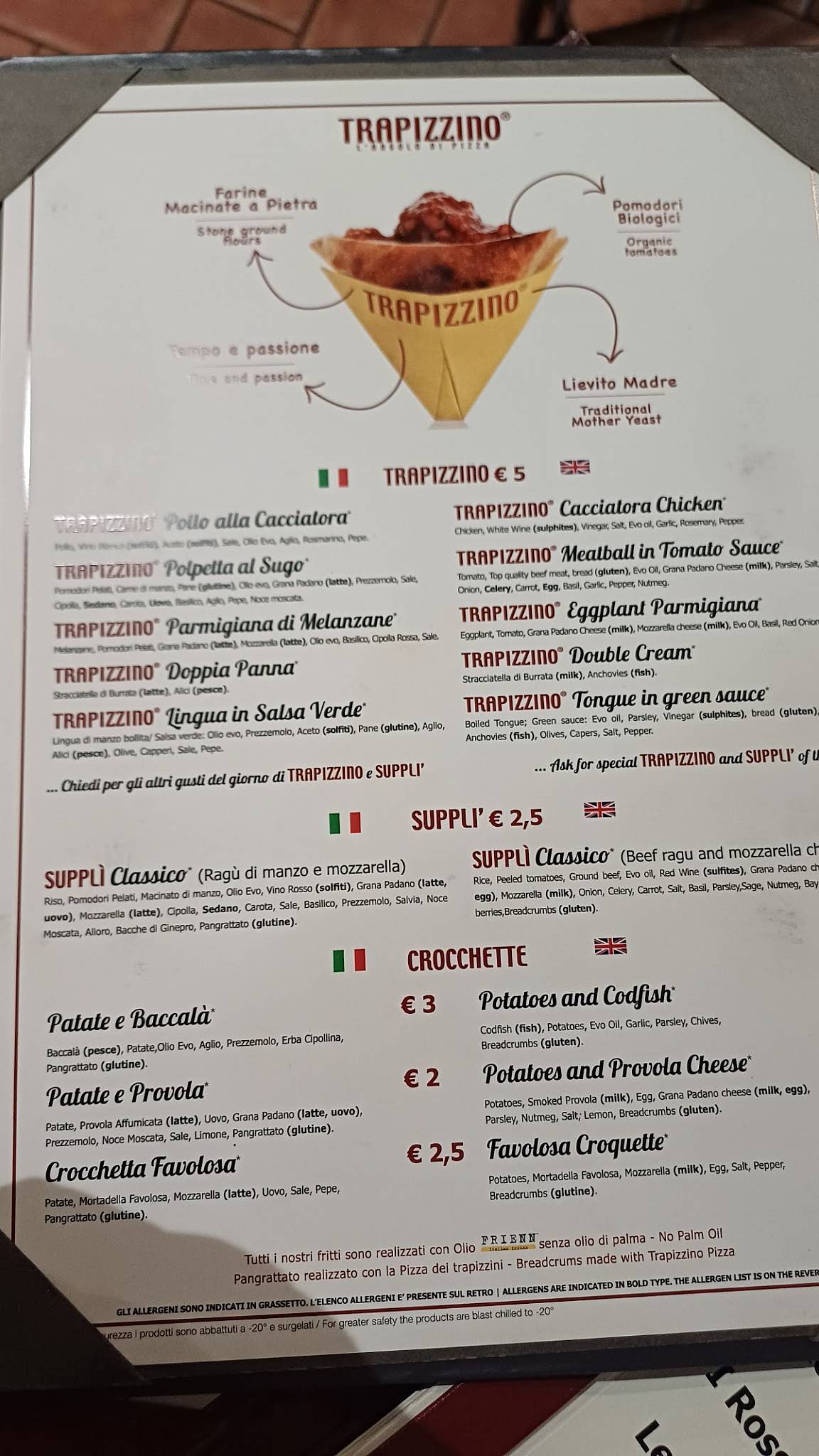 Menu de Trapizzino Trastevere