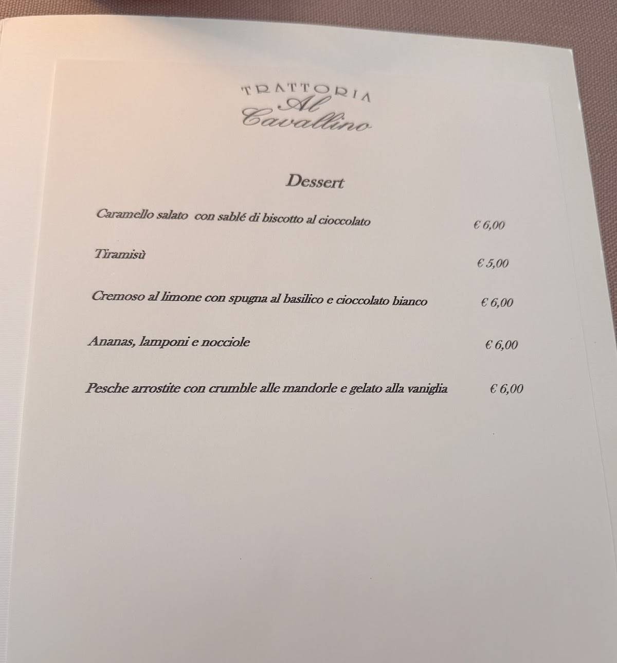 Menu di Trattoria Al Cavallino 