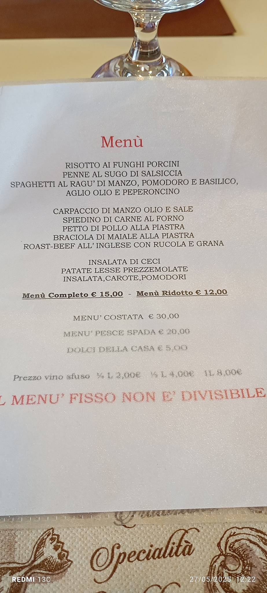 Menu di Trattoria Cacciatori 