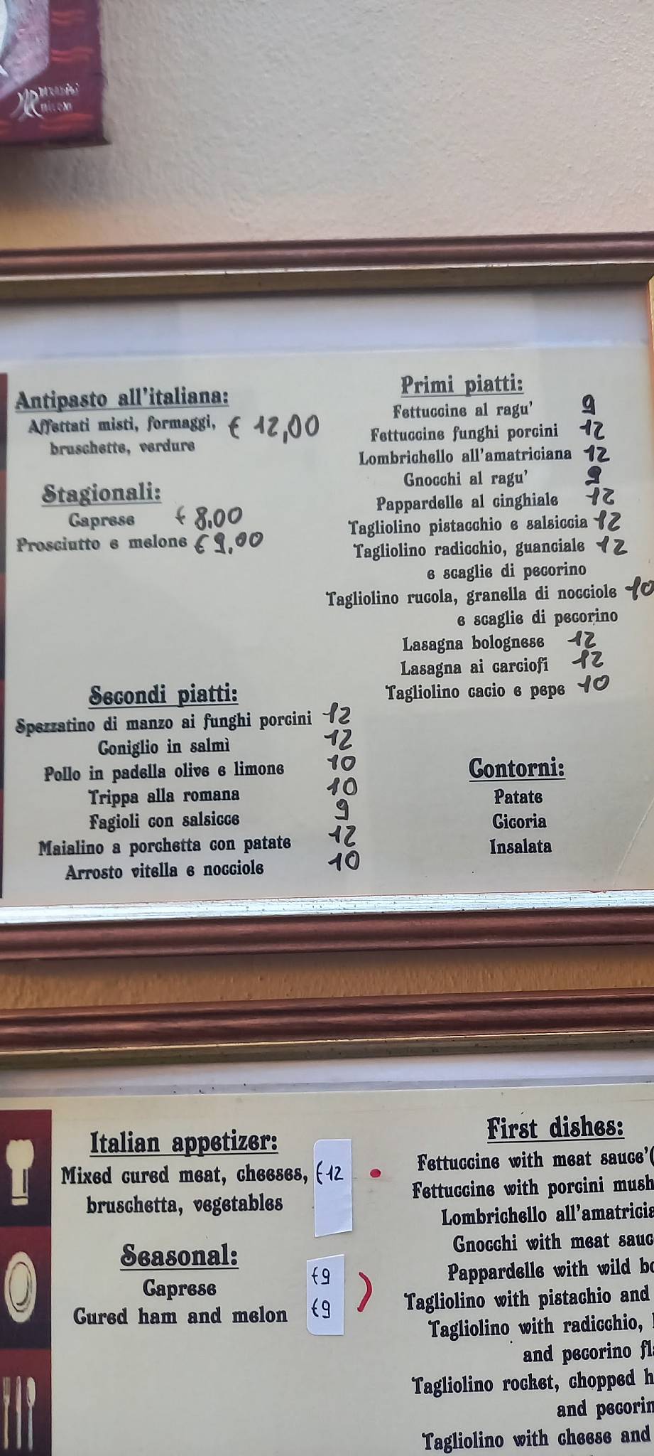 Menu di Trattoria Da Ciucci Capranica 