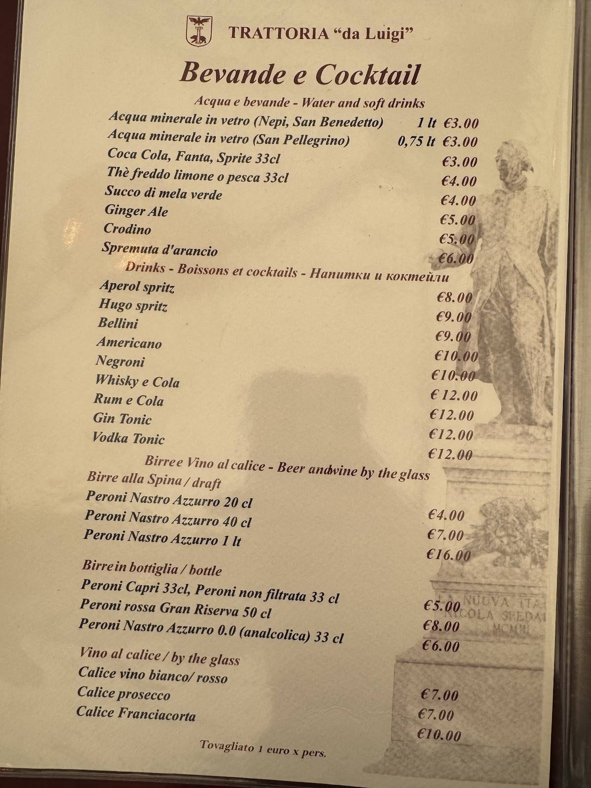 Menu di Trattoria Da Luigi 