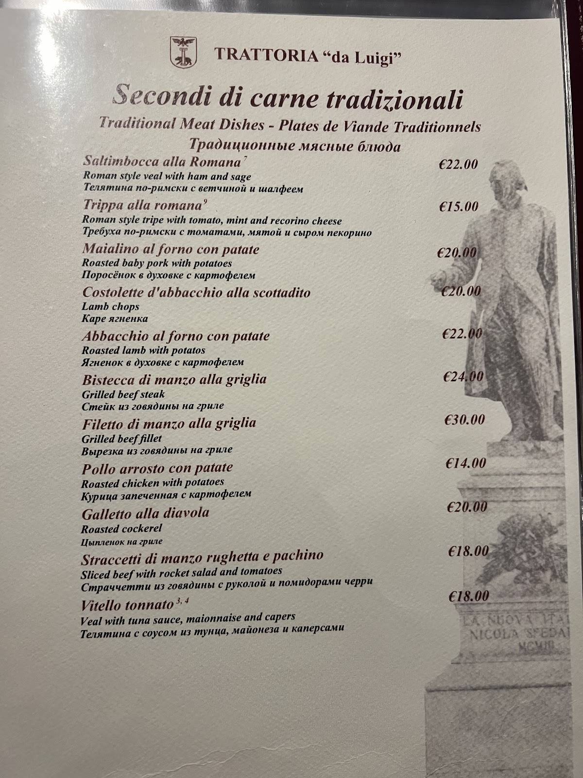 Menu di Trattoria Da Luigi 