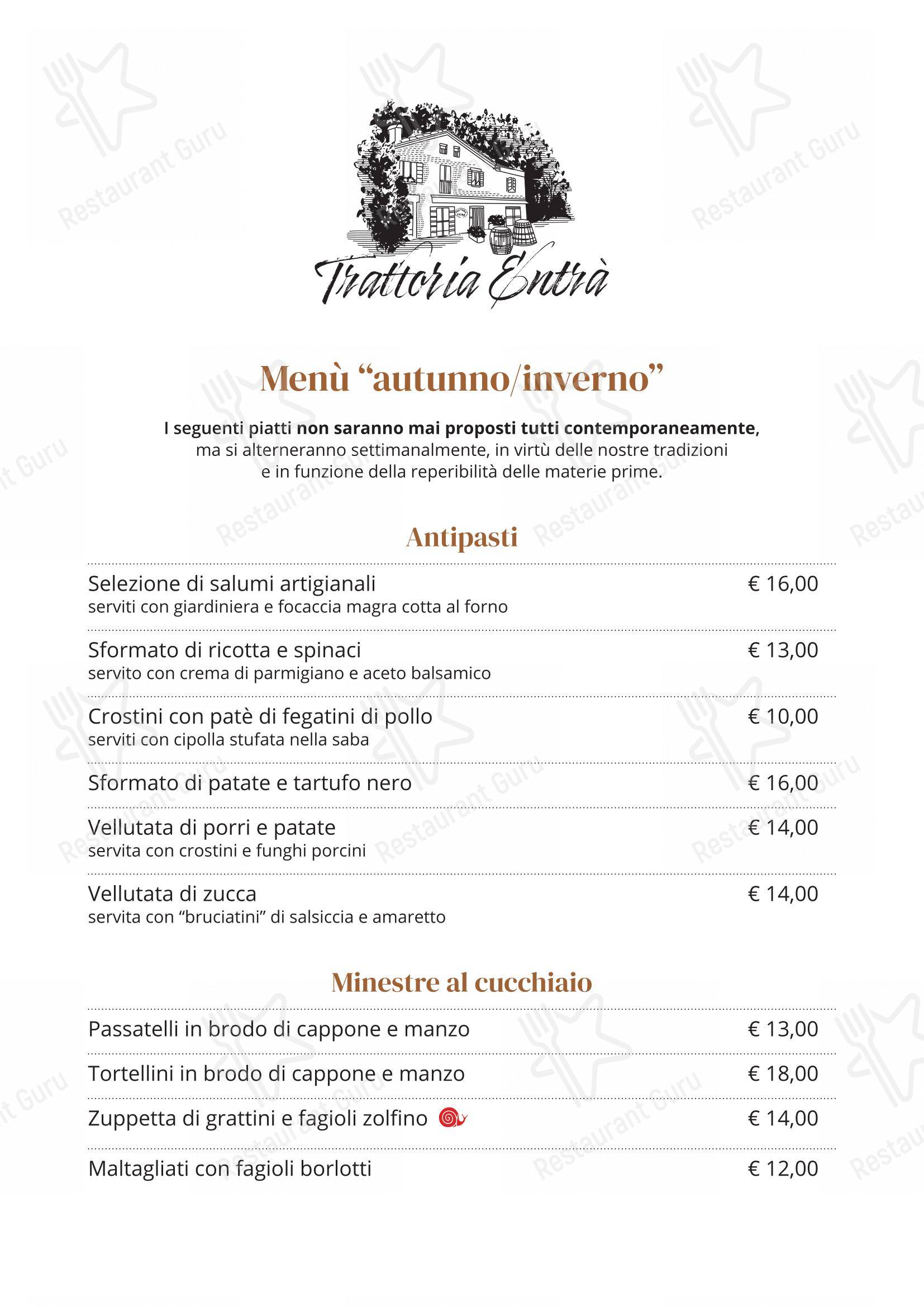 Menu per Trattoria Entrà in Entrà