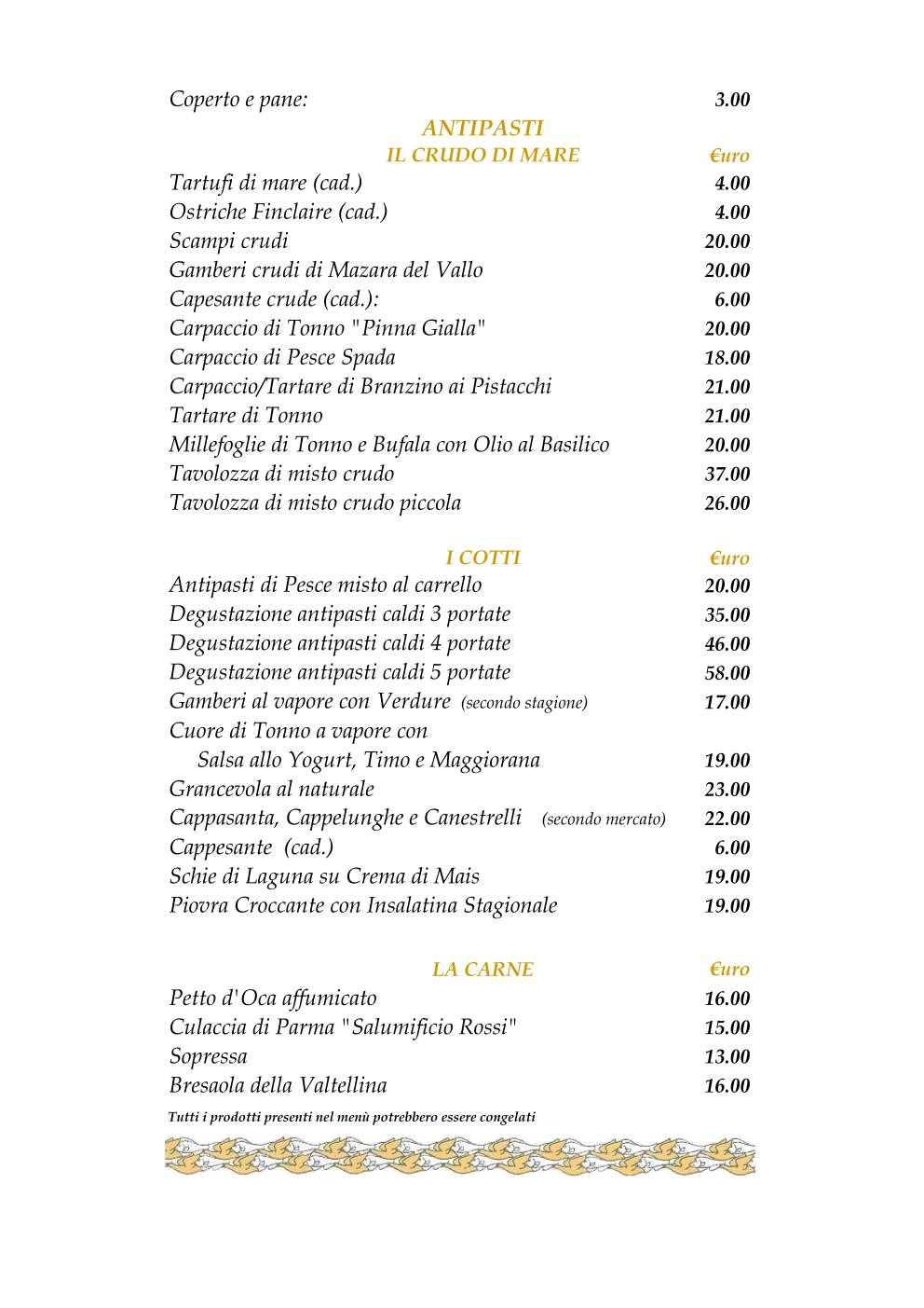 Menu di Trattoria Guaiane 