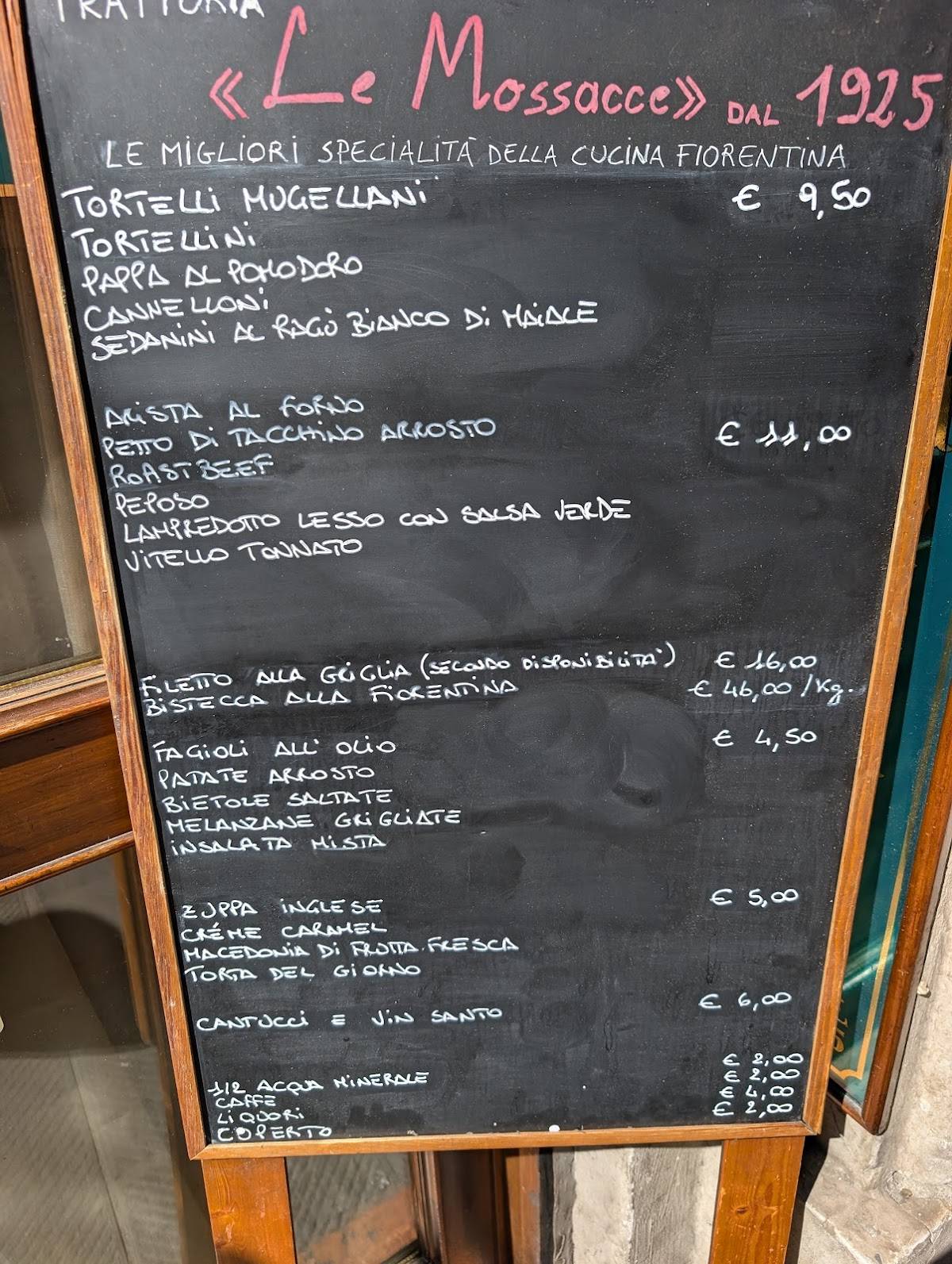 Menu di Trattoria Le Mossacce 
