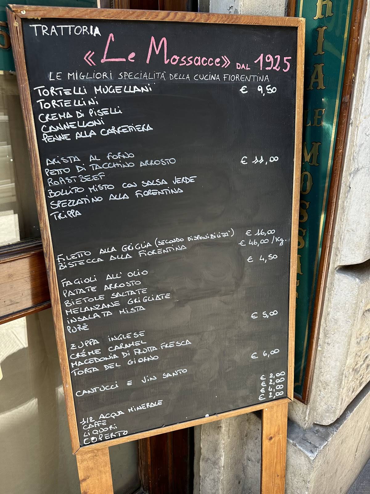 Menu di Trattoria Le Mossacce 