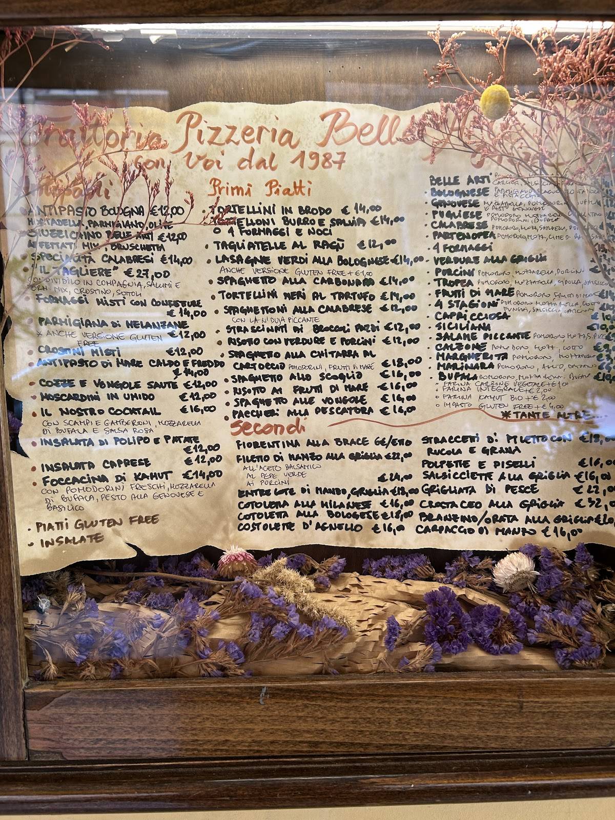 Menu di Trattoria Pizzeria Belle Arti 