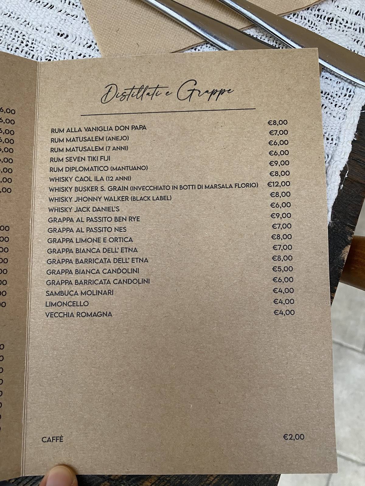 Menu di Trattoria Runcune 