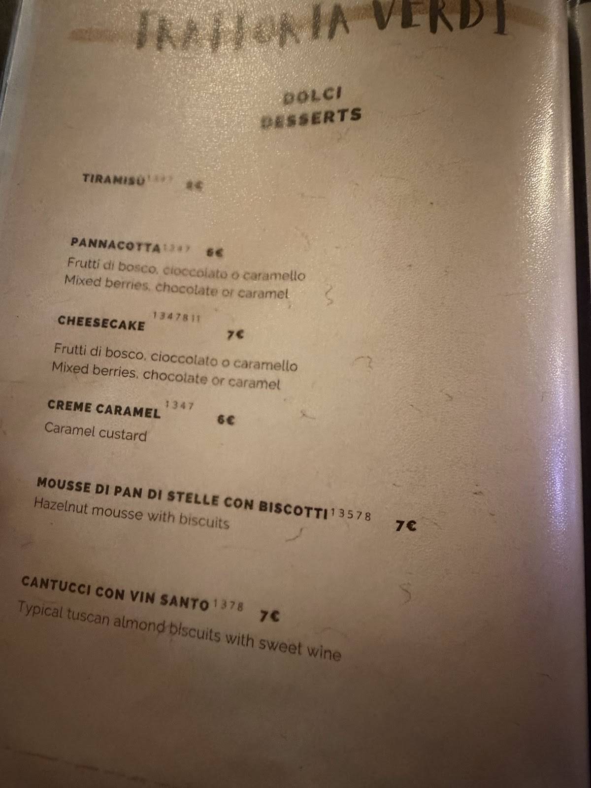 Menu di Trattoria Verdi Firenze 