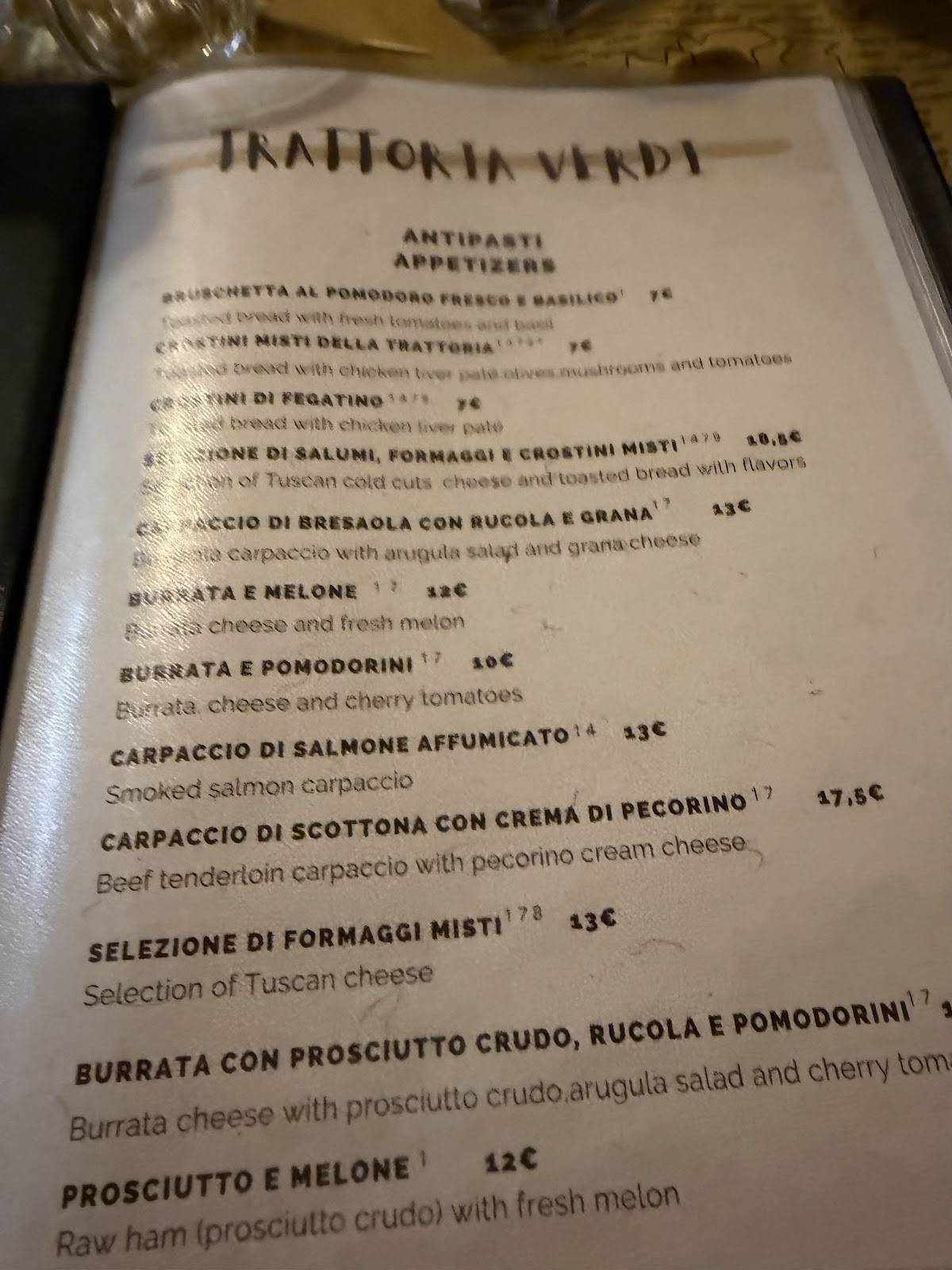 Menu di Trattoria Verdi Firenze 