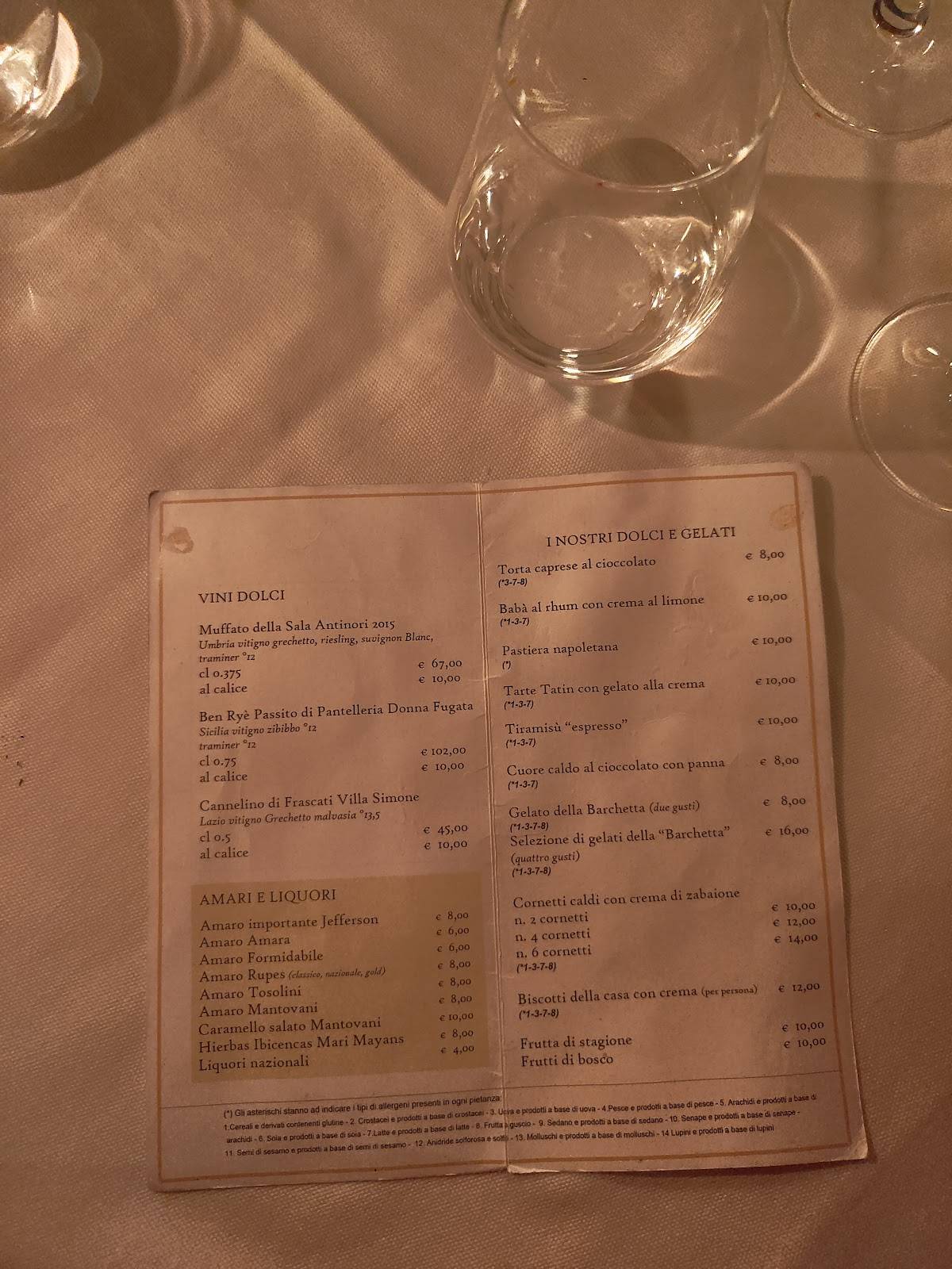 Menu di Trattoria della Barchetta dal 1924 