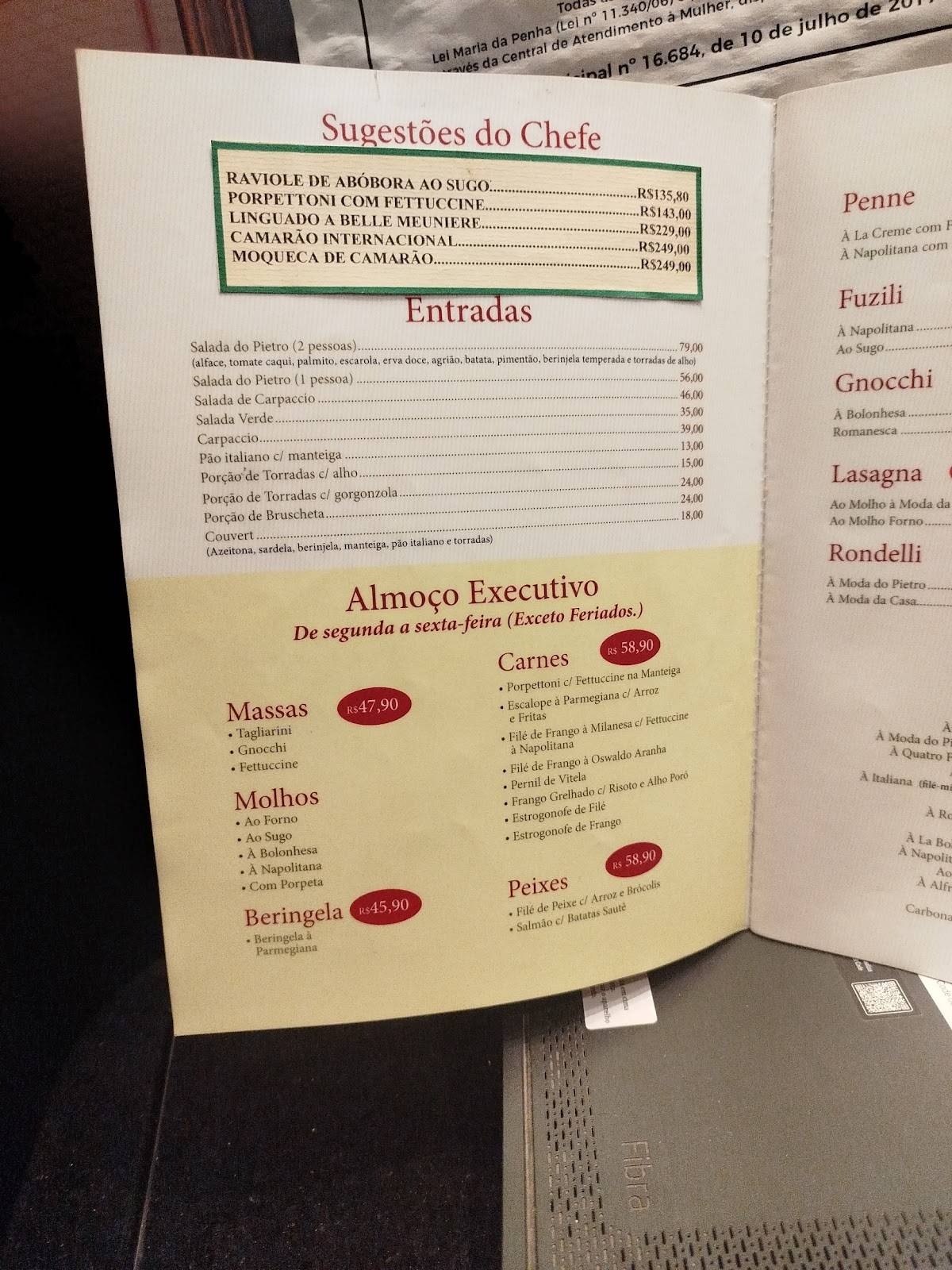 Trattoria do Pietro cardápio