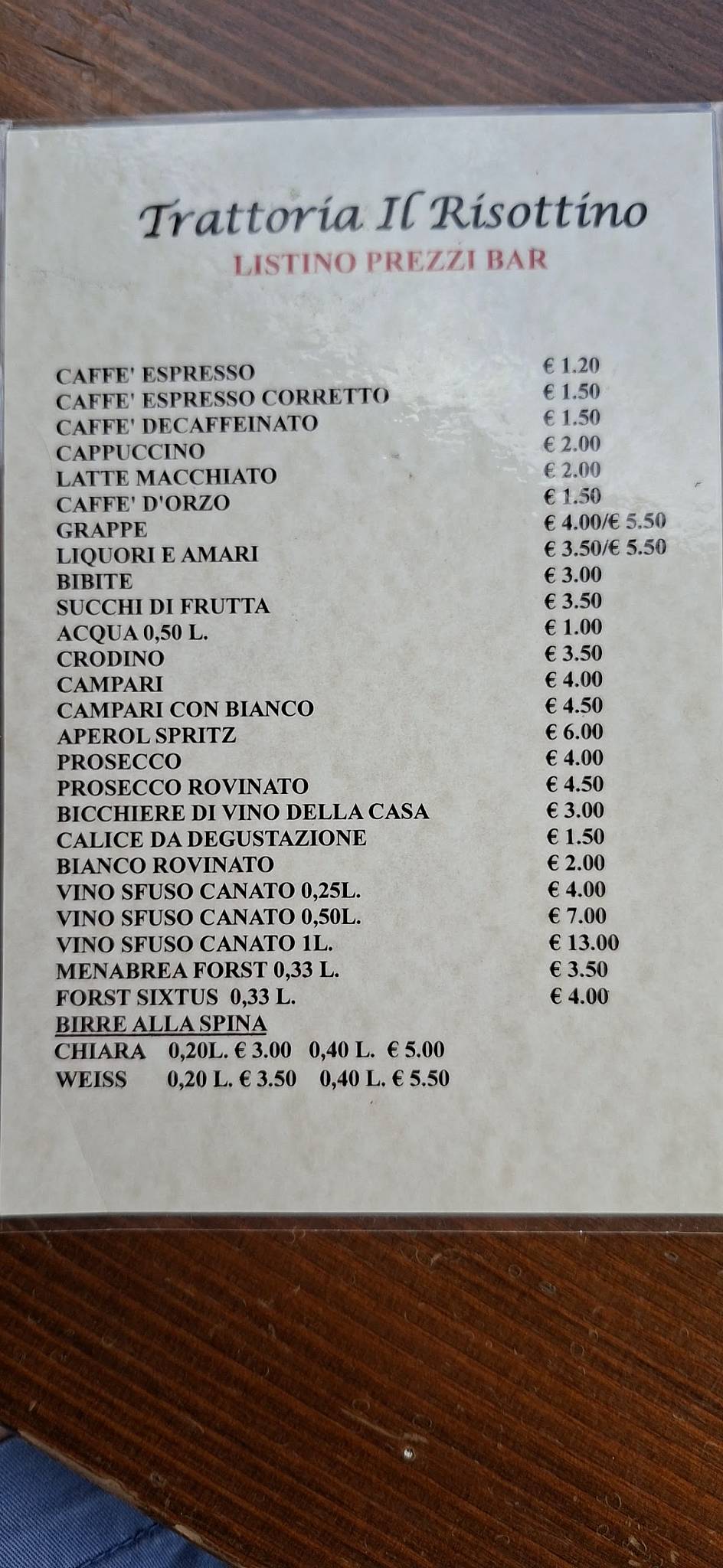 Menu de Trattoria il Risottino