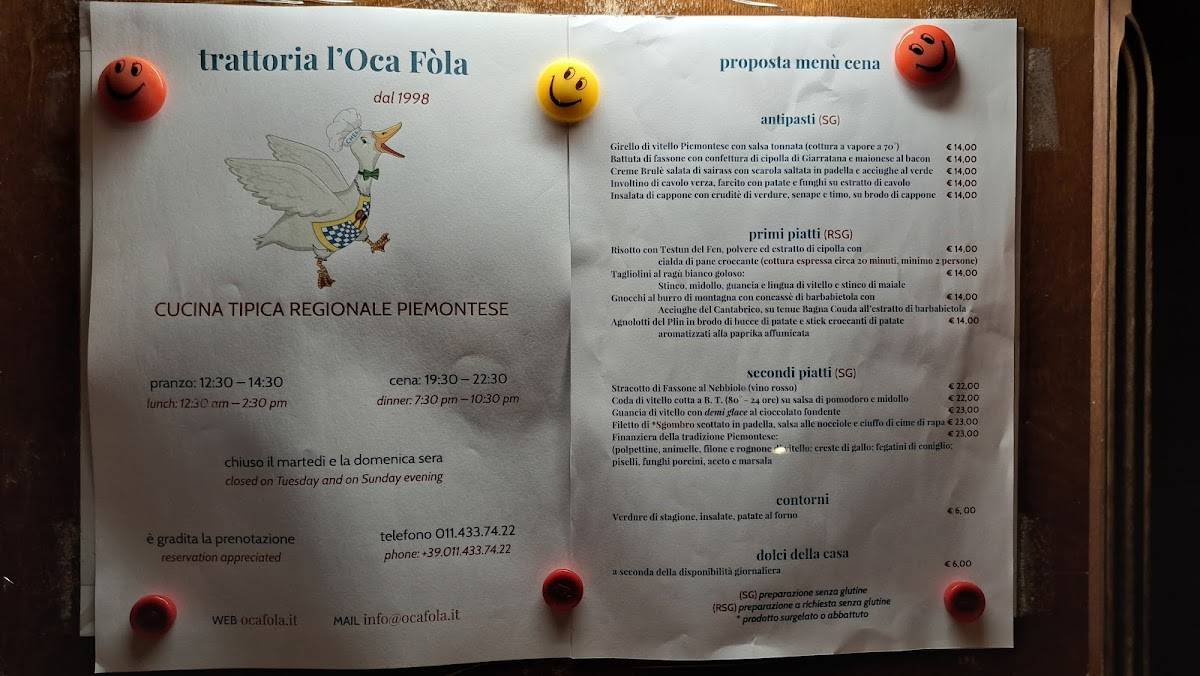Menu di Trattoria l’Oca Fòla 